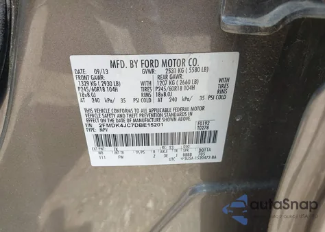 2013 Ford Edge Sel z USA, uszkodzony, nr VIN 2FMDK4JC7DBE15201